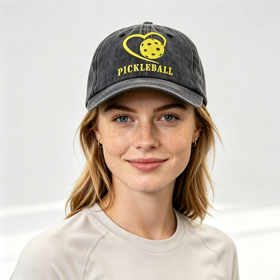 I Love Pickleball Heart Embroidered Sun Hat - 2pcs Baseball Cap