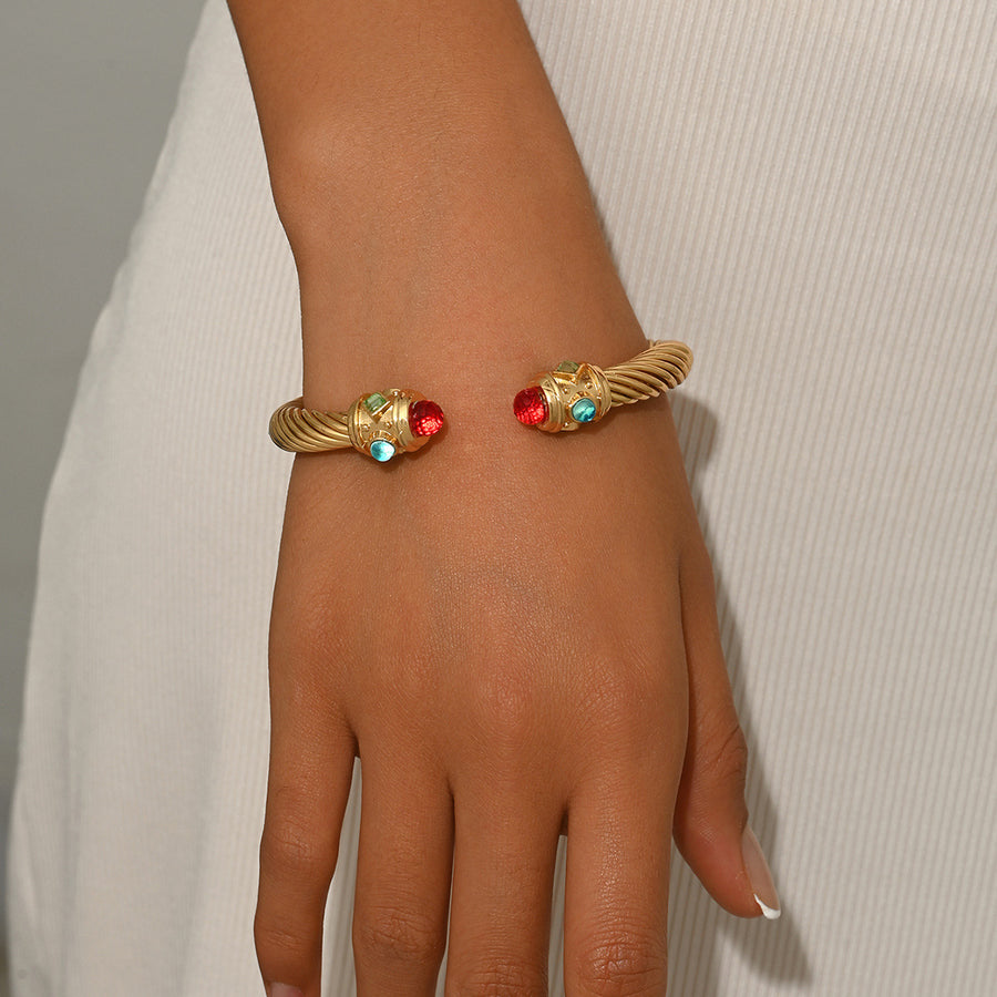 Adjustable Bangle with Colorful Cubic Zirconia for Women