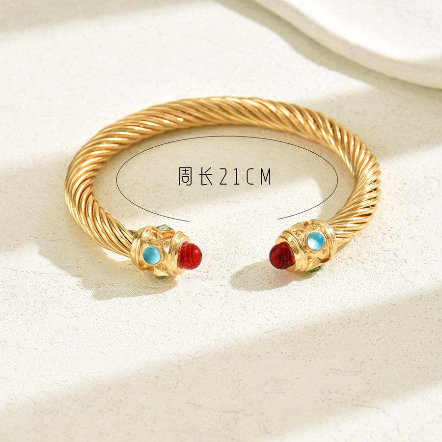 Adjustable Bangle with Colorful Cubic Zirconia for Women