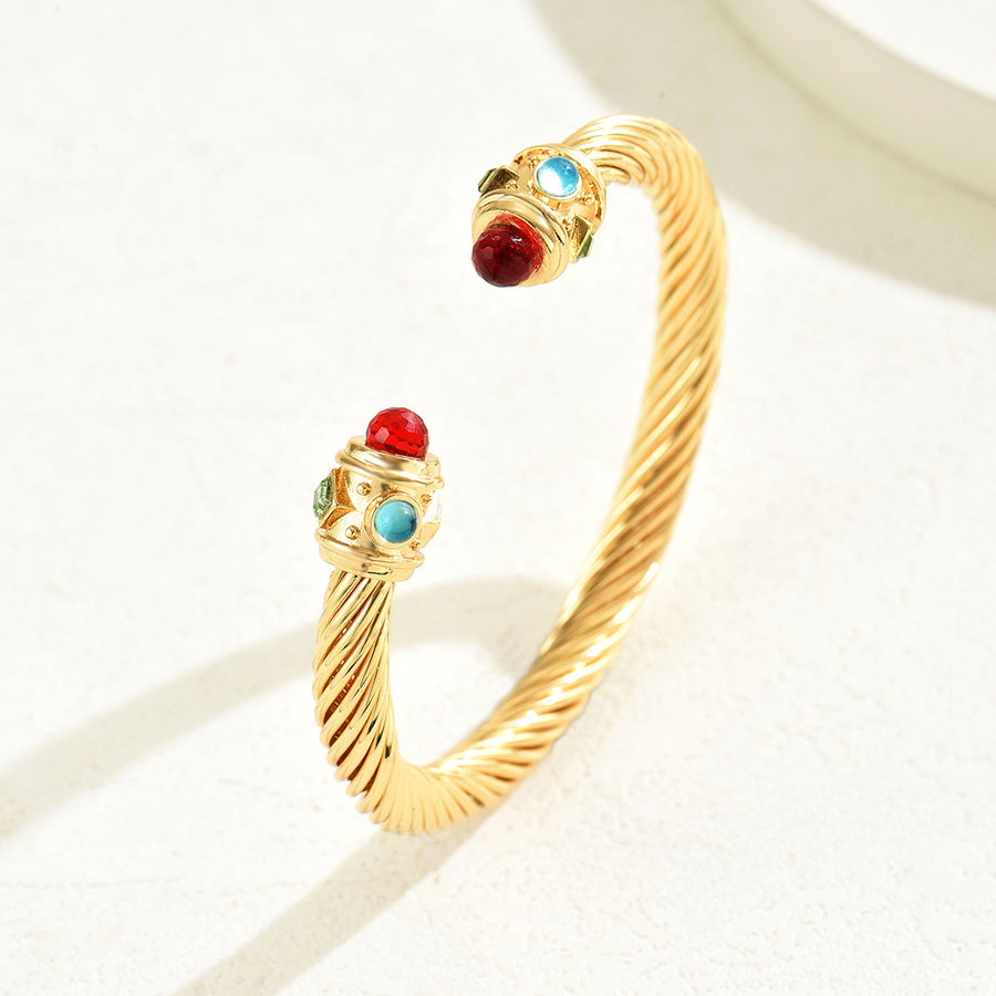 Adjustable Bangle with Colorful Cubic Zirconia for Women