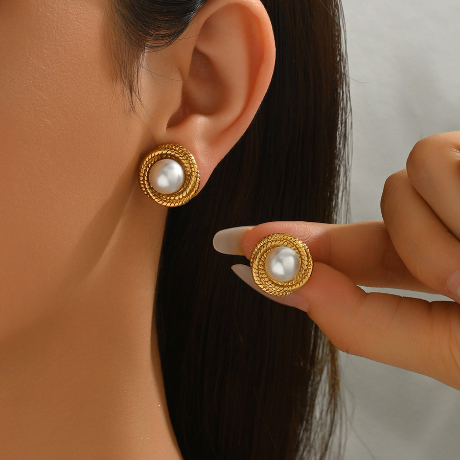 Trendy Geometric Metal Circle Stud Earrings for Women