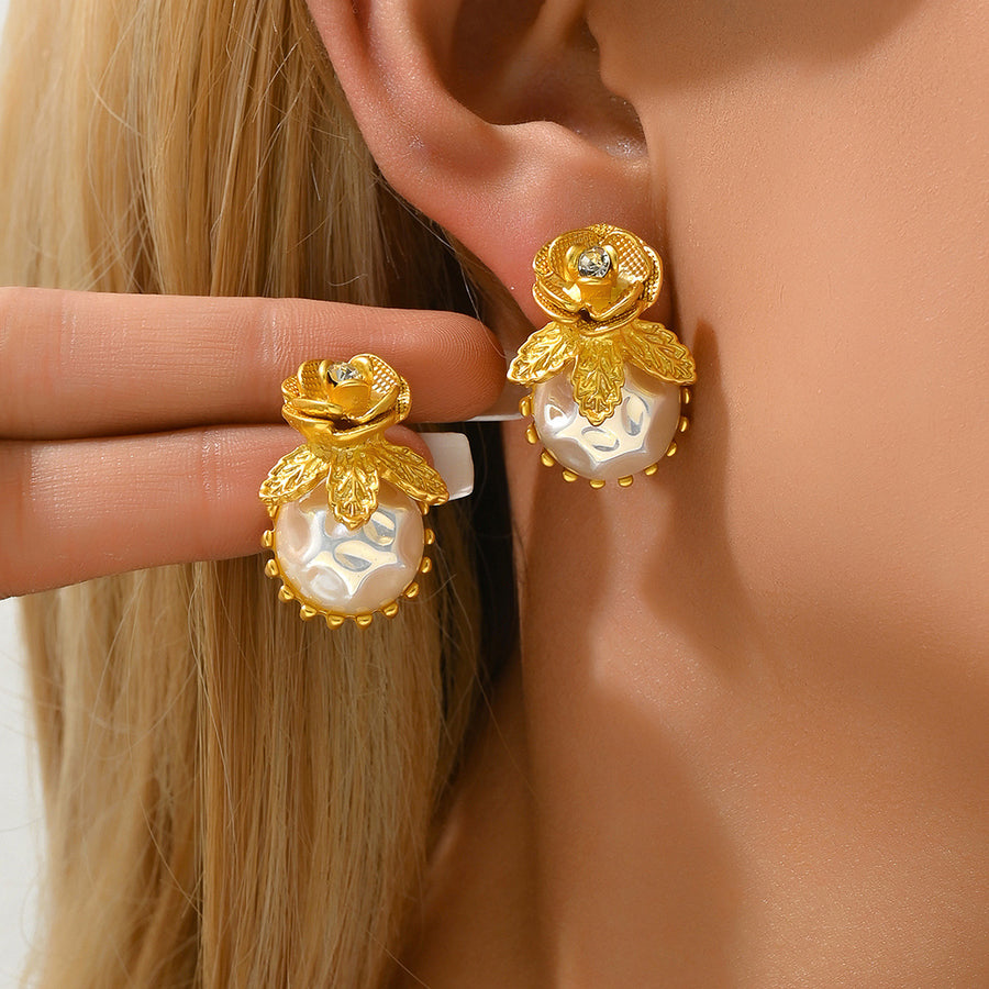 Elegant Camellia Rose Floral Stud Earrings for Ladies