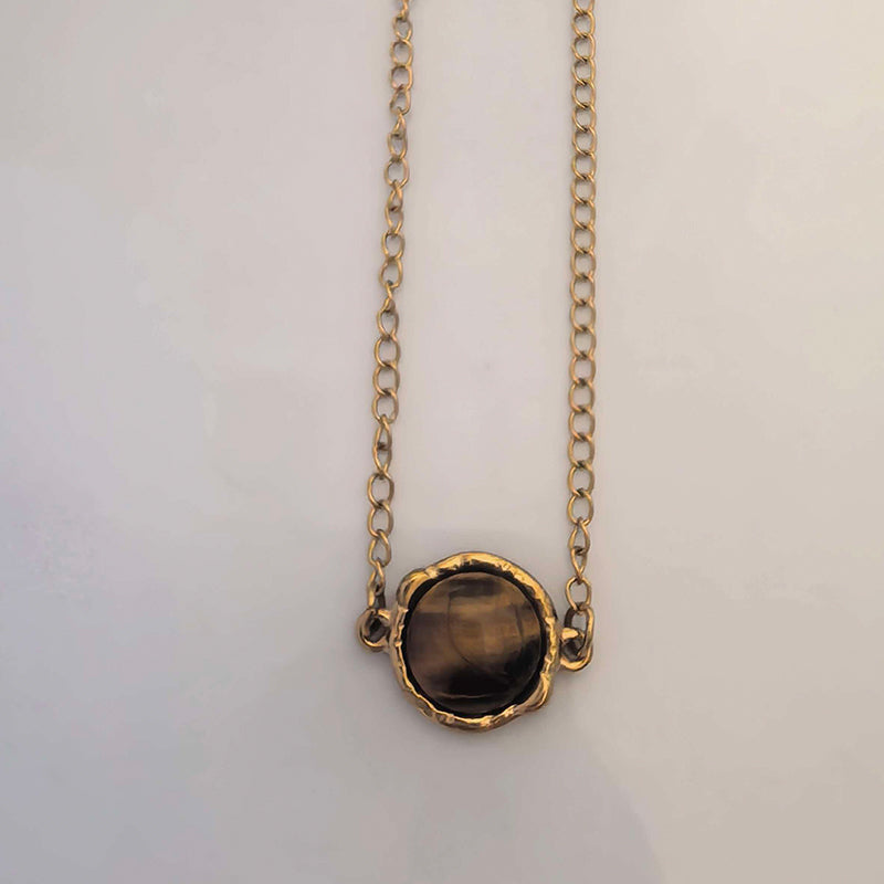 Stainless Steel Pendant Necklace with Tiger's Eye Inlay