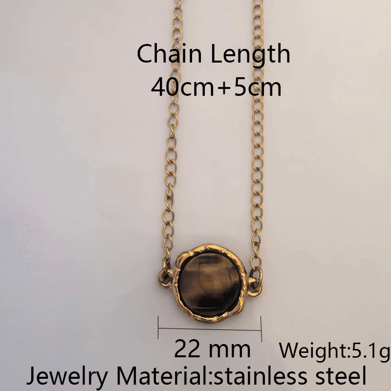 Stainless Steel Pendant Necklace with Tiger's Eye Inlay