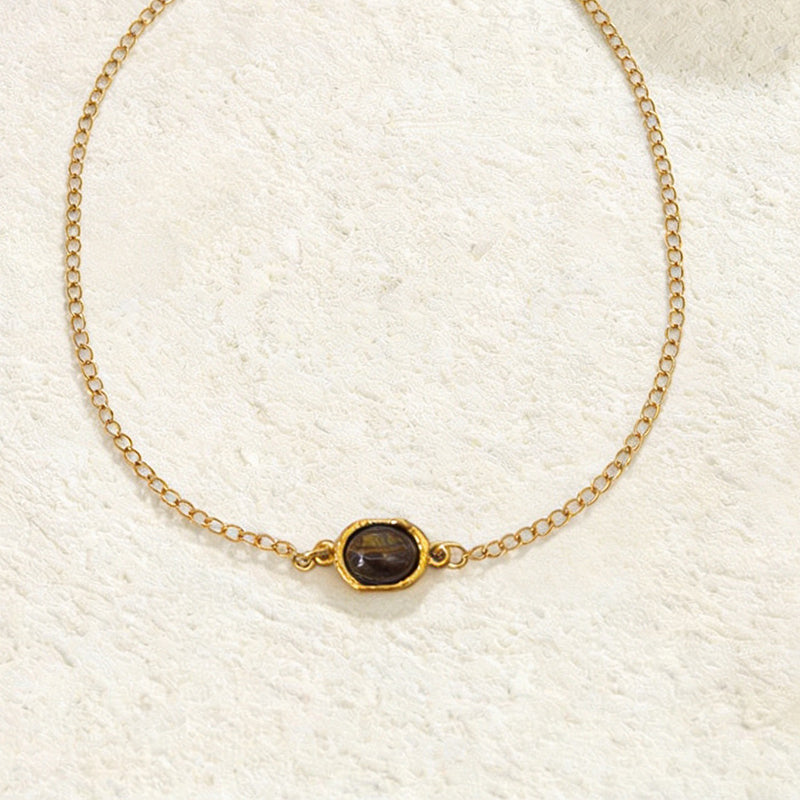 Stainless Steel Pendant Necklace with Tiger's Eye Inlay