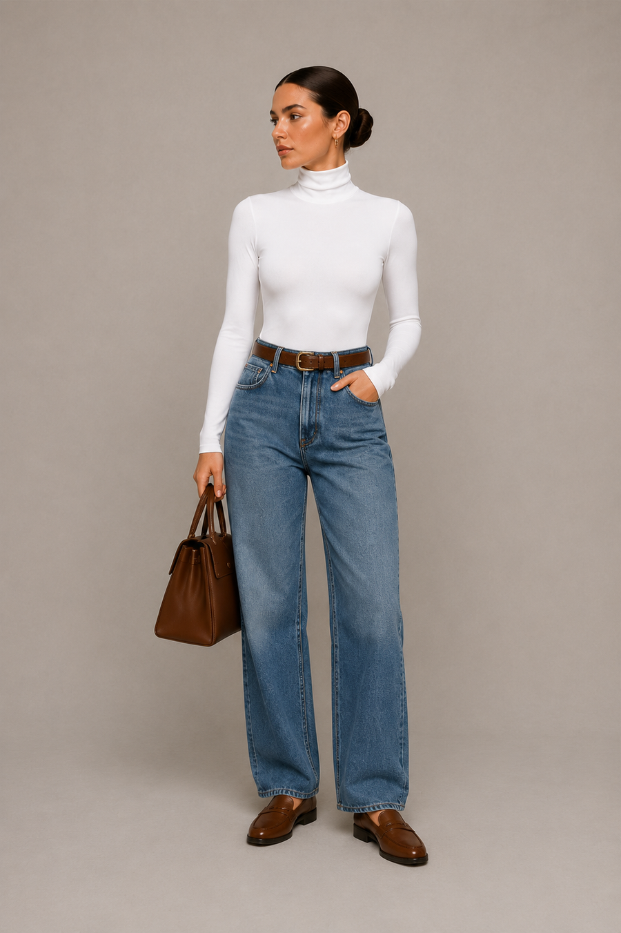 Women's Long Sleeve Turtleneck Bodysuit - Soft Stretch Crop Top
