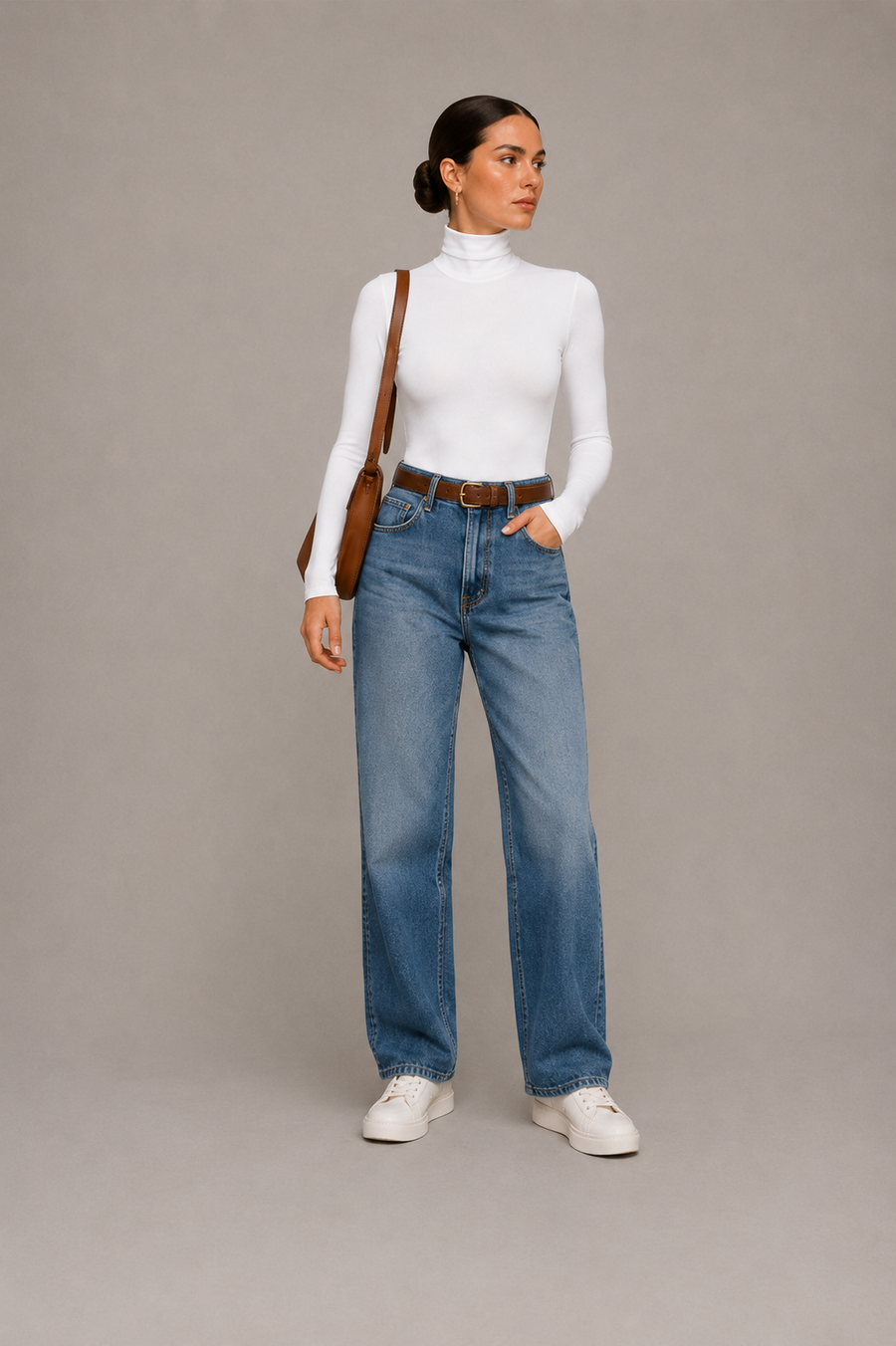 Women's Long Sleeve Turtleneck Bodysuit - Soft Stretch Crop Top