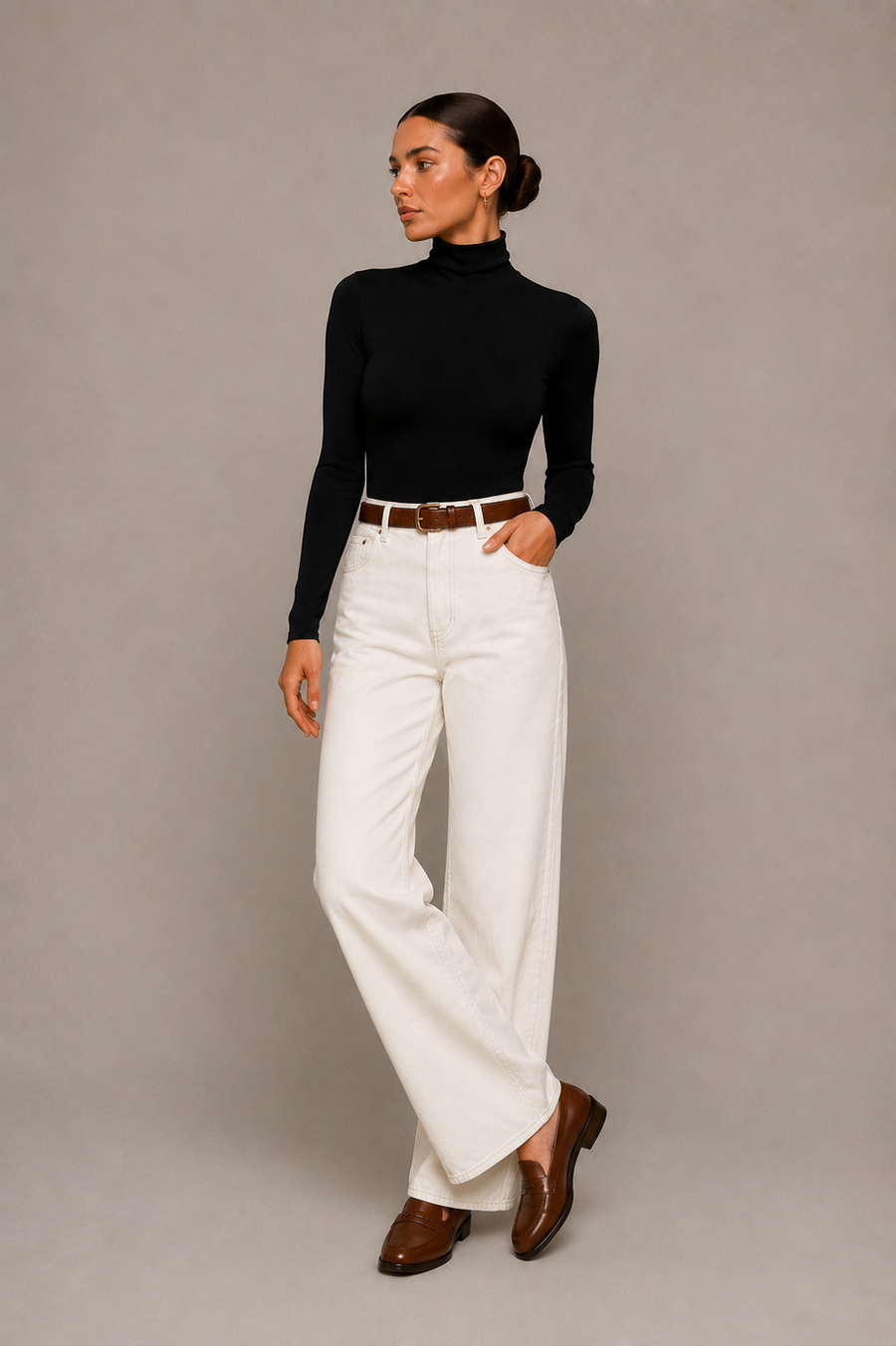 Women's Long Sleeve Turtleneck Bodysuit - Soft Stretch Crop Top
