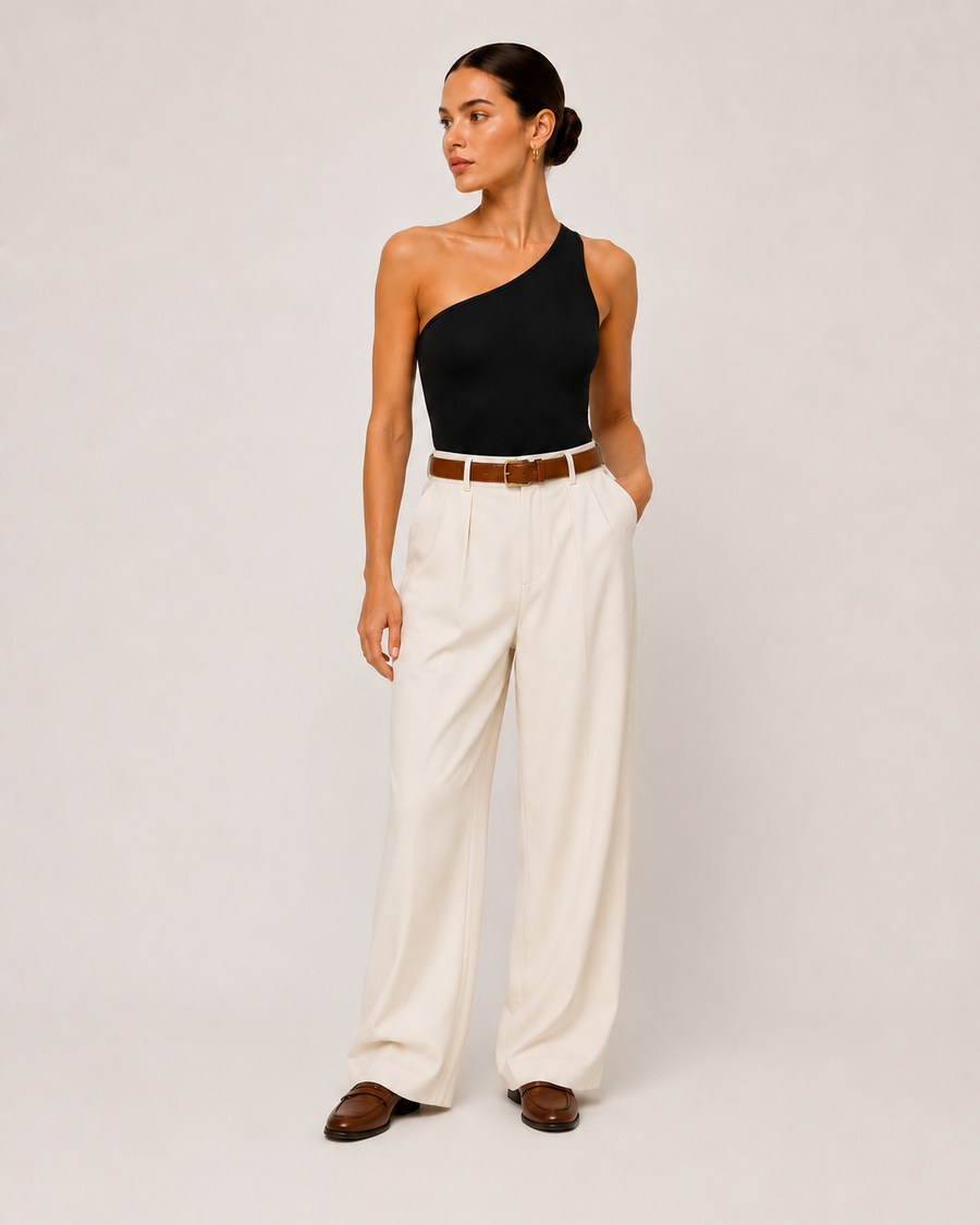 Women's One Shoulder Bodysuit - Asymmetric Stretch Crop Top