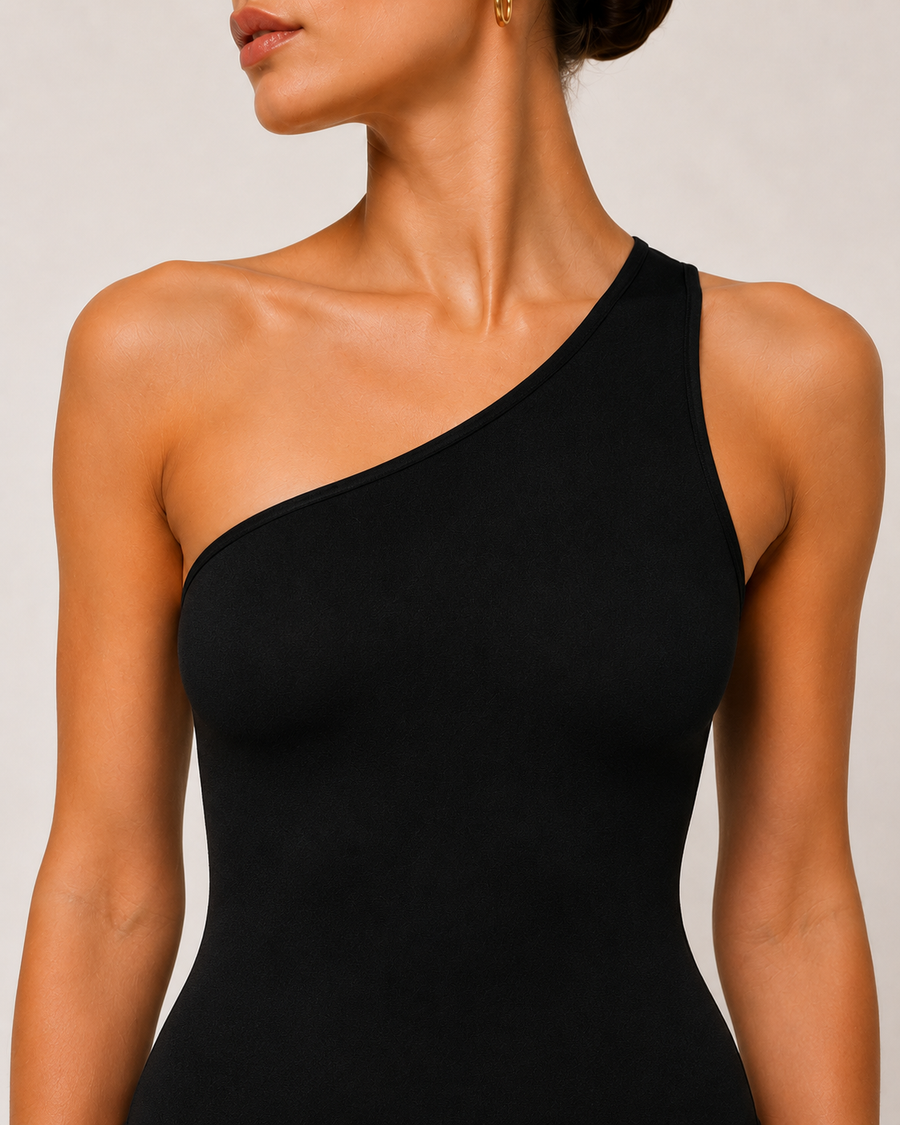 Women's One Shoulder Bodysuit - Asymmetric Stretch Crop Top