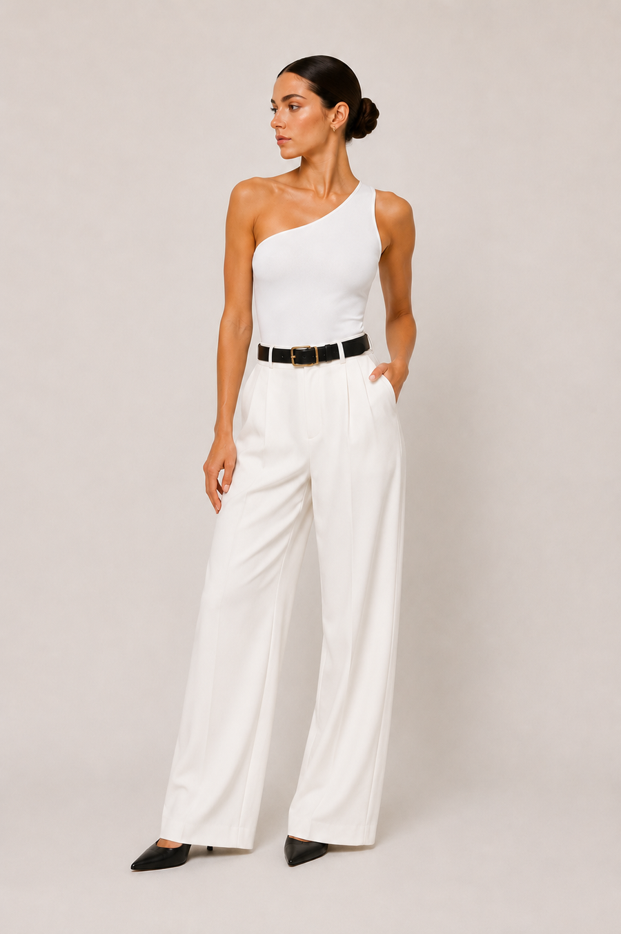 Women's One Shoulder Bodysuit - Asymmetric Stretch Crop Top