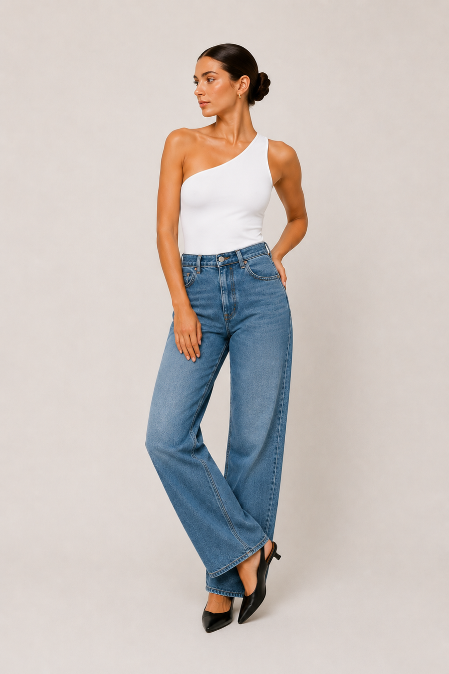 Women's One Shoulder Bodysuit - Asymmetric Stretch Crop Top