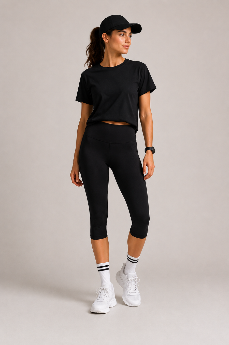 Women's High Waist Capri Leggings with Side Pocket