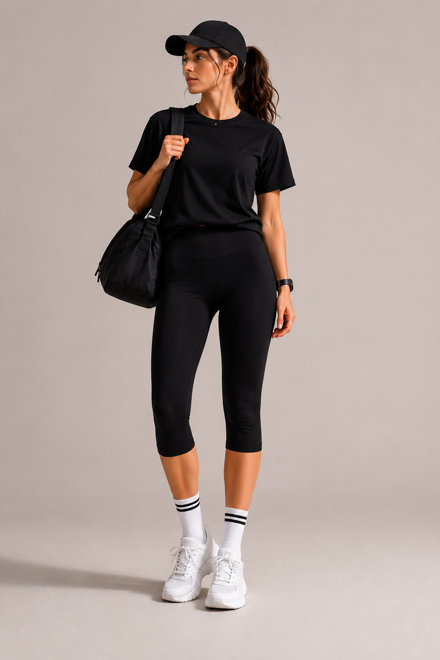 Women's High Waist Capri Leggings with Side Pocket