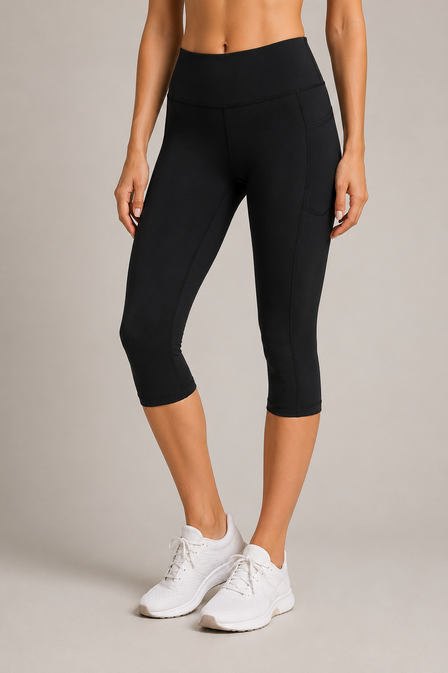 Women's High Waist Capri Leggings with Side Pocket