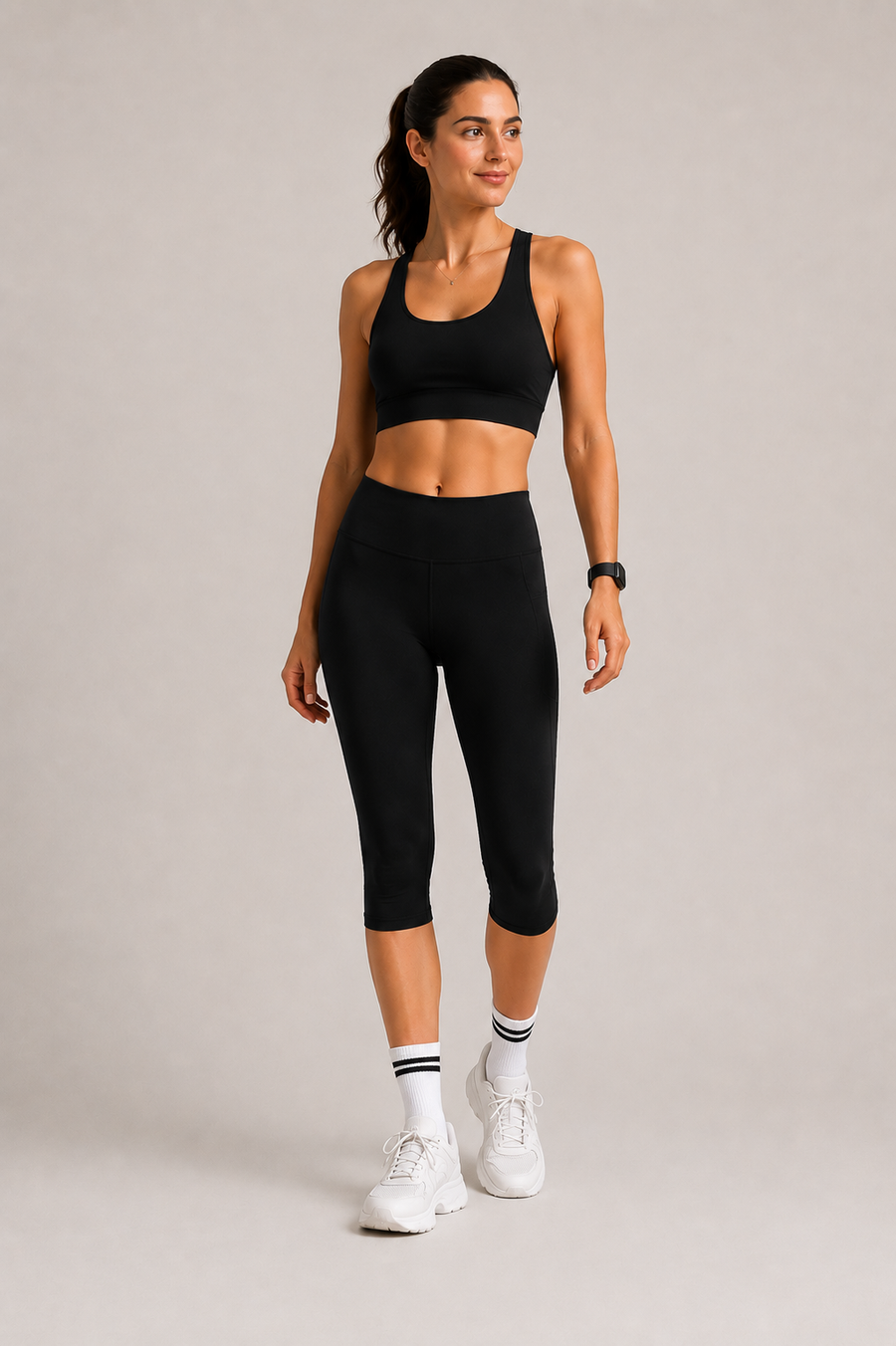 Women's High Waist Capri Leggings with Side Pocket