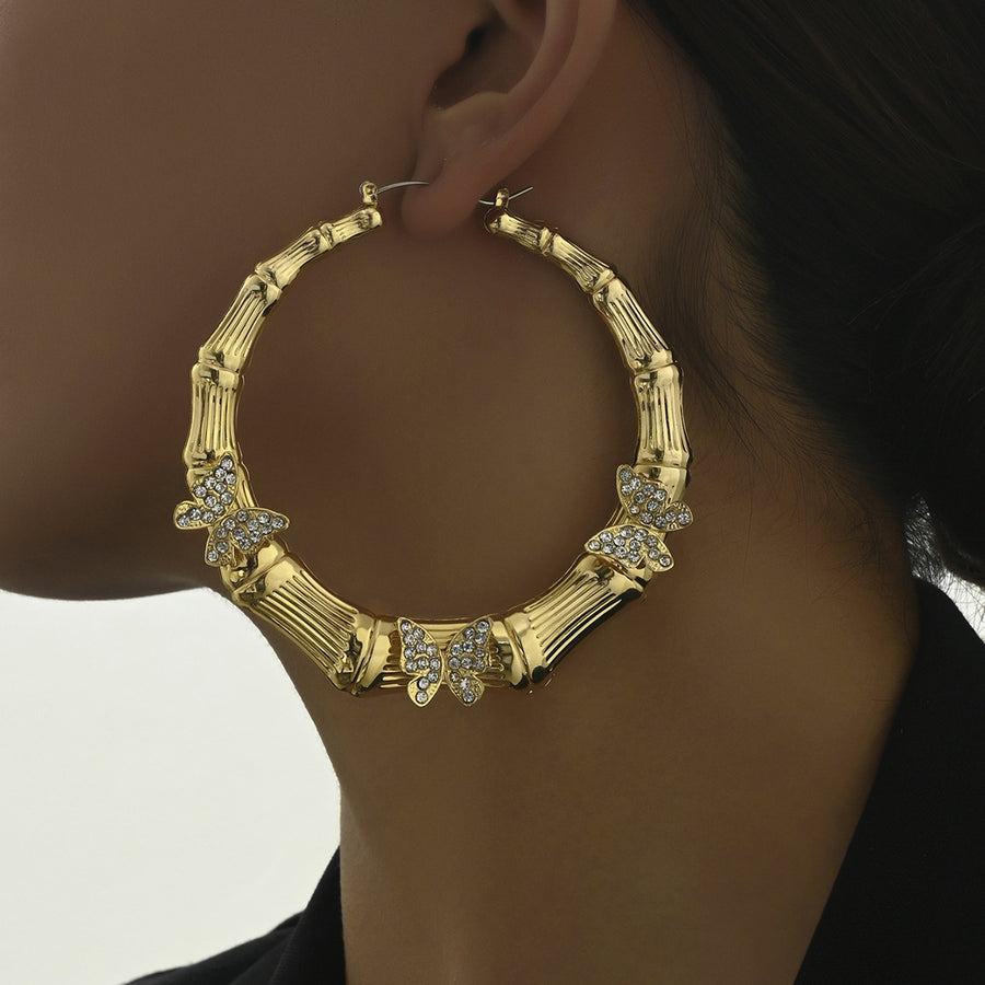 Elegant Big Hoop Stud Earrings with Butterfly Cubic Zirconia