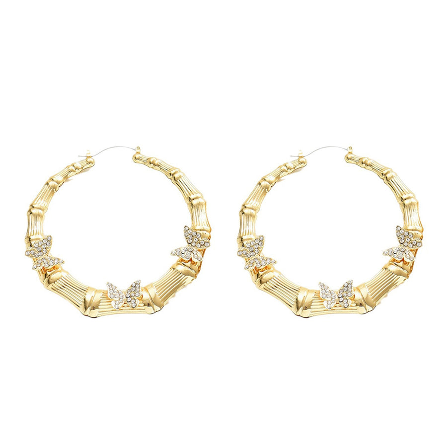 Elegant Big Hoop Stud Earrings with Butterfly Cubic Zirconia