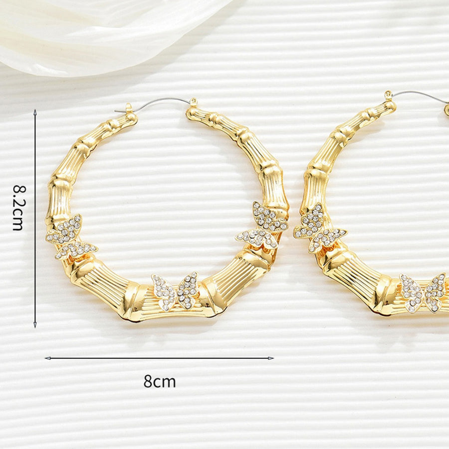 Elegant Big Hoop Stud Earrings with Butterfly Cubic Zirconia