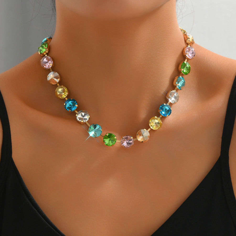 Cross-border Choker Necklace with Colored Glass Rhinestones