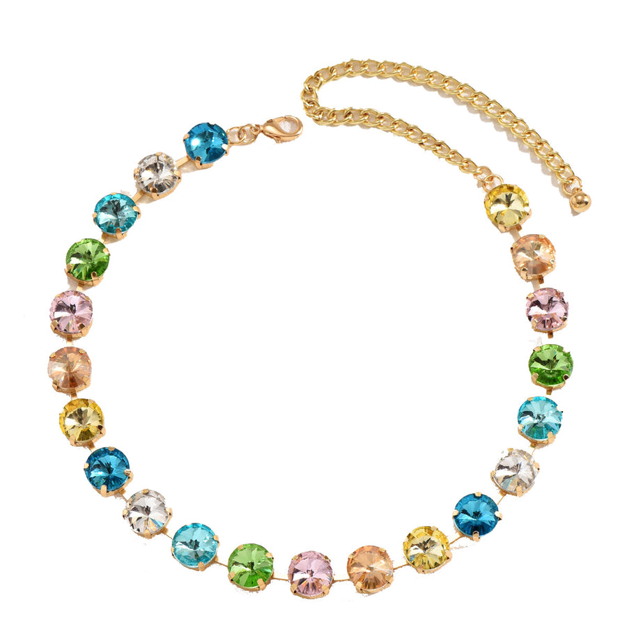 Cross-border Choker Necklace with Colored Glass Rhinestones
