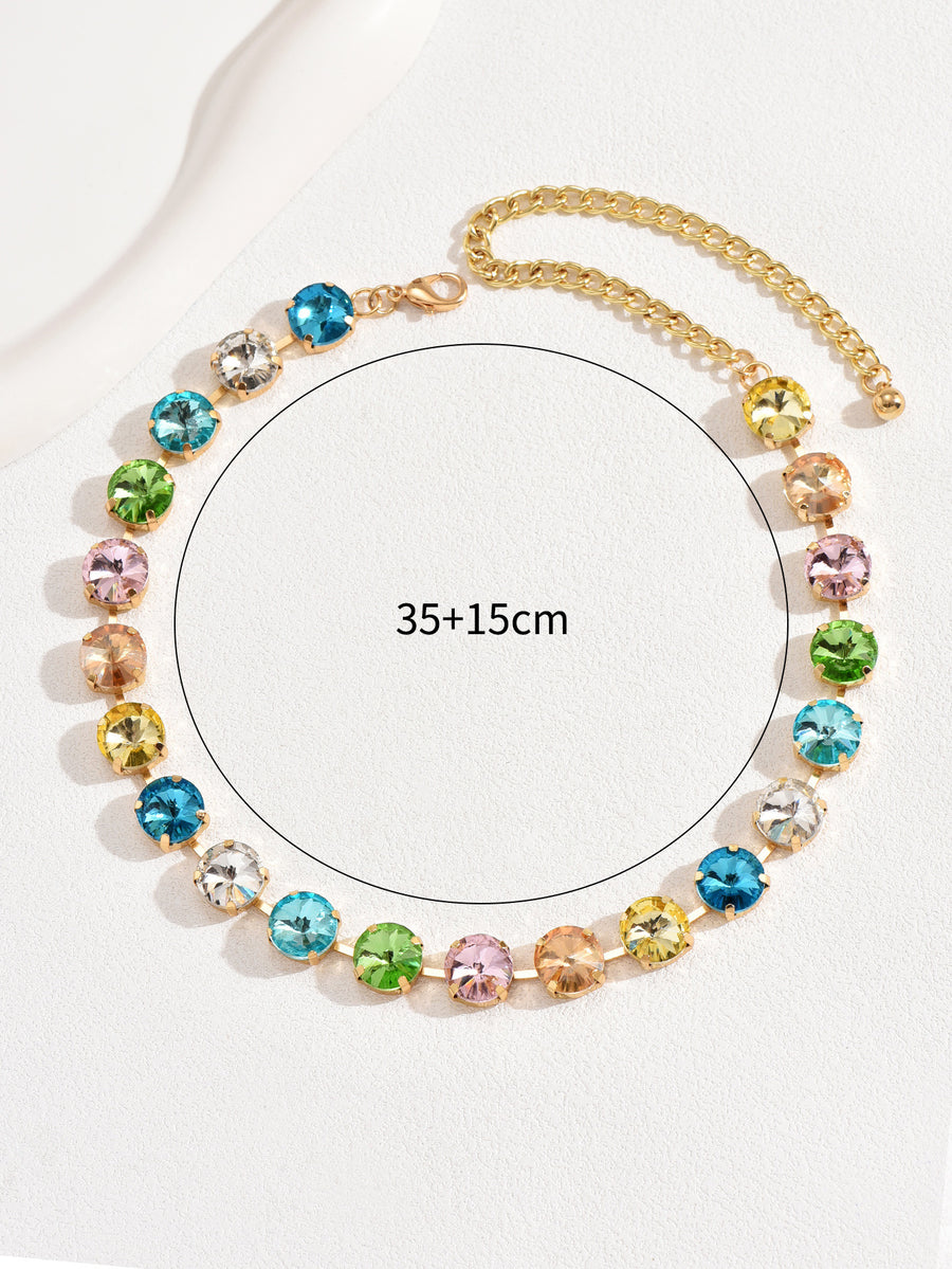 Cross-border Choker Necklace with Colored Glass Rhinestones
