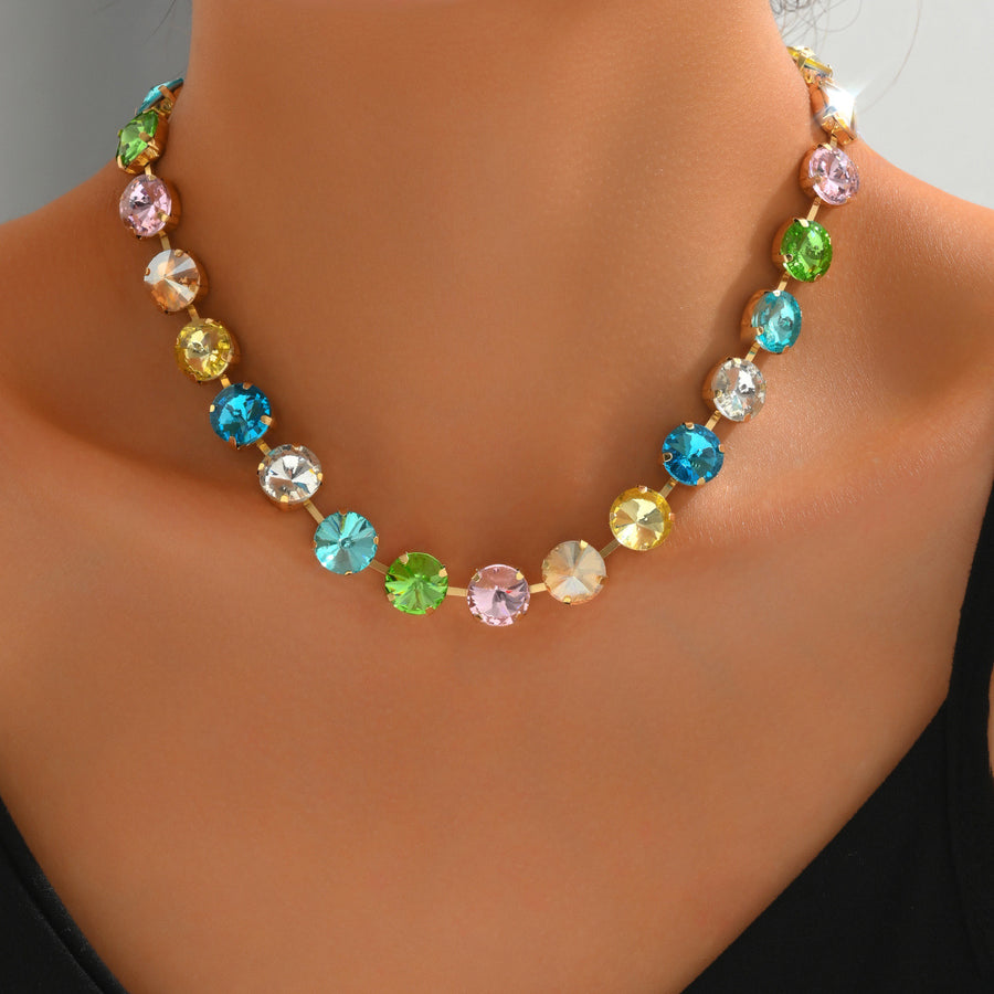 Cross-border Choker Necklace with Colored Glass Rhinestones