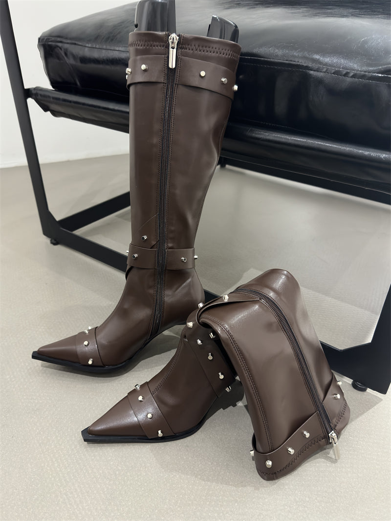 Women's Pointed Toe High Heel Knee-High Knight Boots