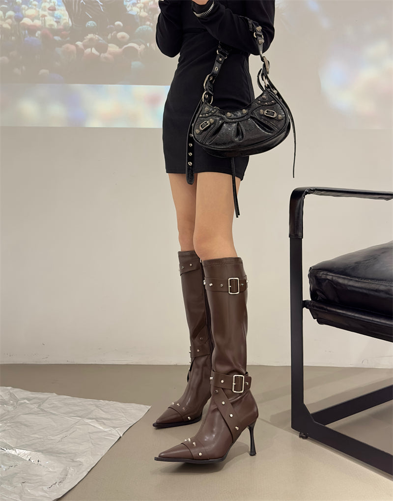 Women's Pointed Toe High Heel Knee-High Knight Boots