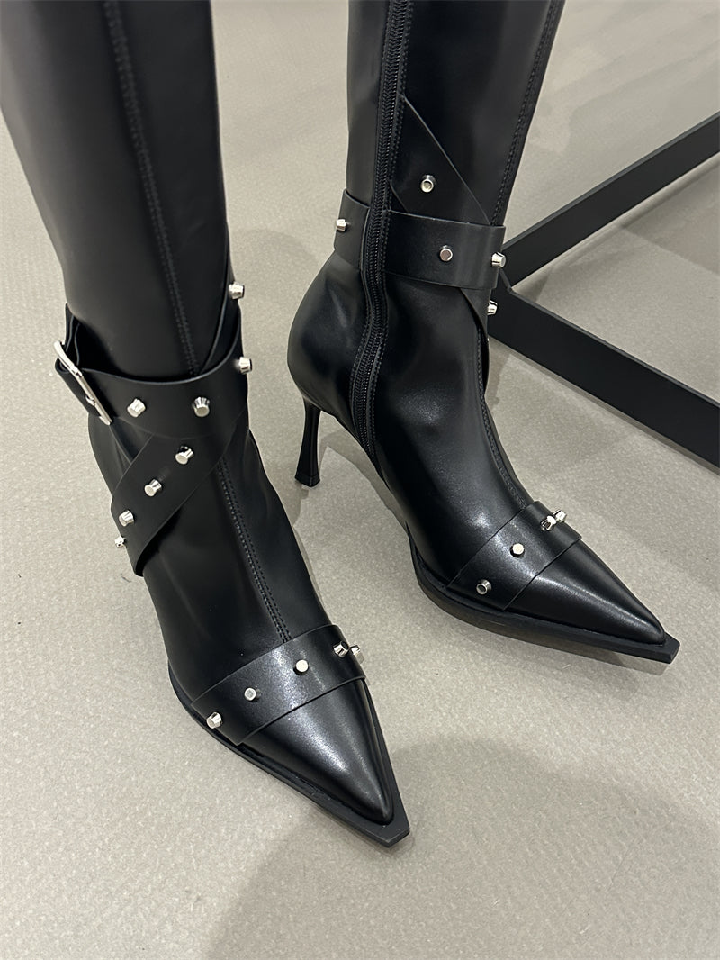 Women's Pointed Toe High Heel Knee-High Knight Boots