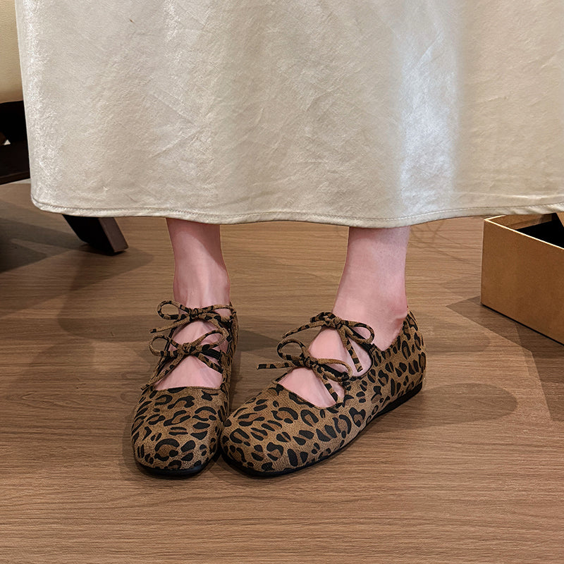 Women's Leopard Print Mary Janes - Vintage Flat Shoes
