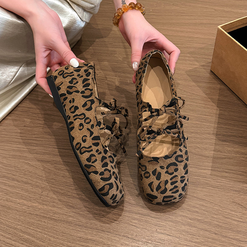 Women's Leopard Print Mary Janes - Vintage Flat Shoes