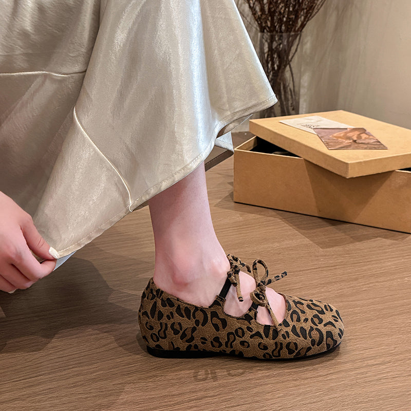 Women's Leopard Print Mary Janes - Vintage Flat Shoes