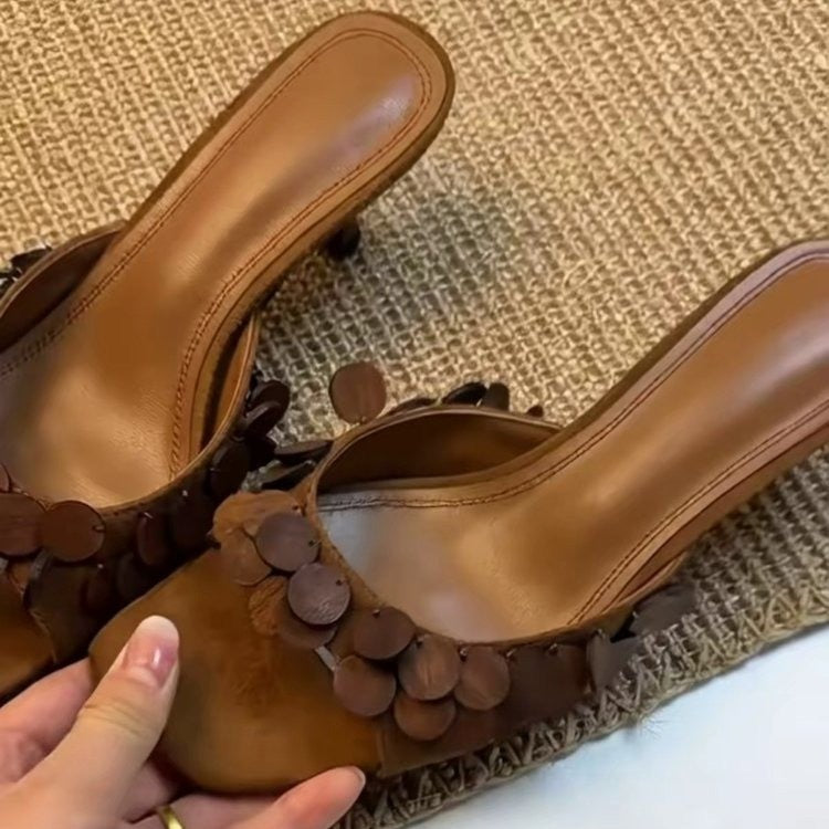 2026 New Women French Scale Texture Stiletto Mules Sandals