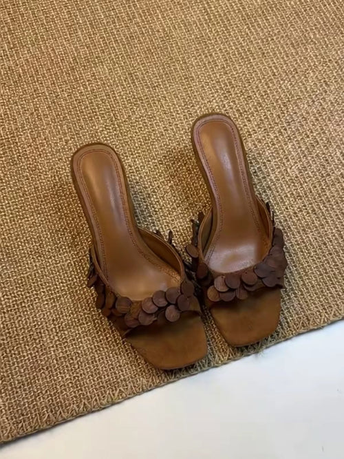 2026 New Women French Scale Texture Stiletto Mules Sandals