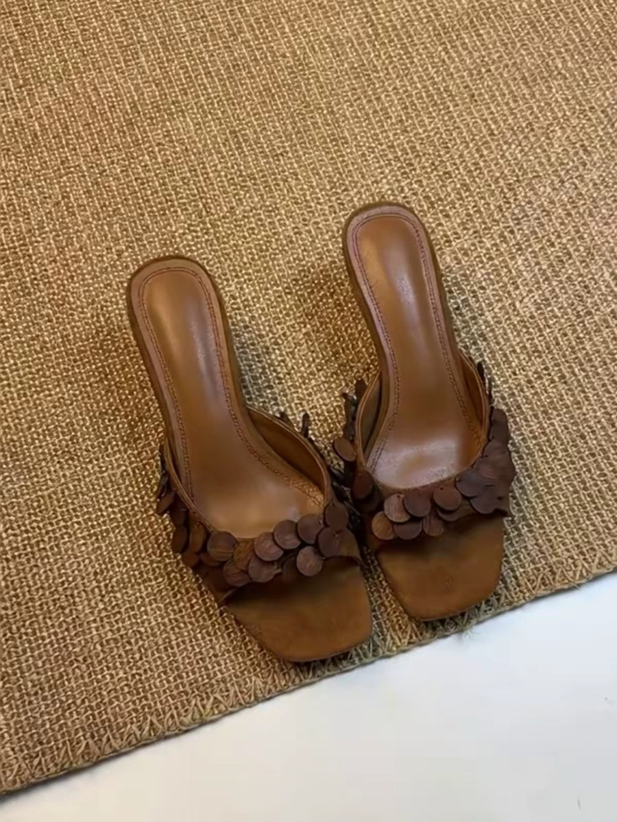 2026 New Women French Scale Texture Stiletto Mules Sandals
