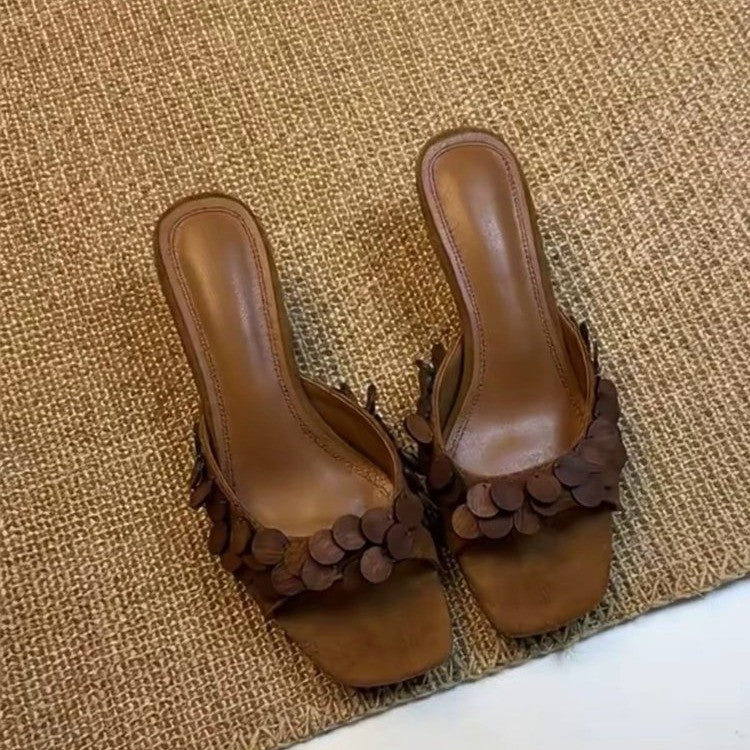 2026 New Women French Scale Texture Stiletto Mules Sandals