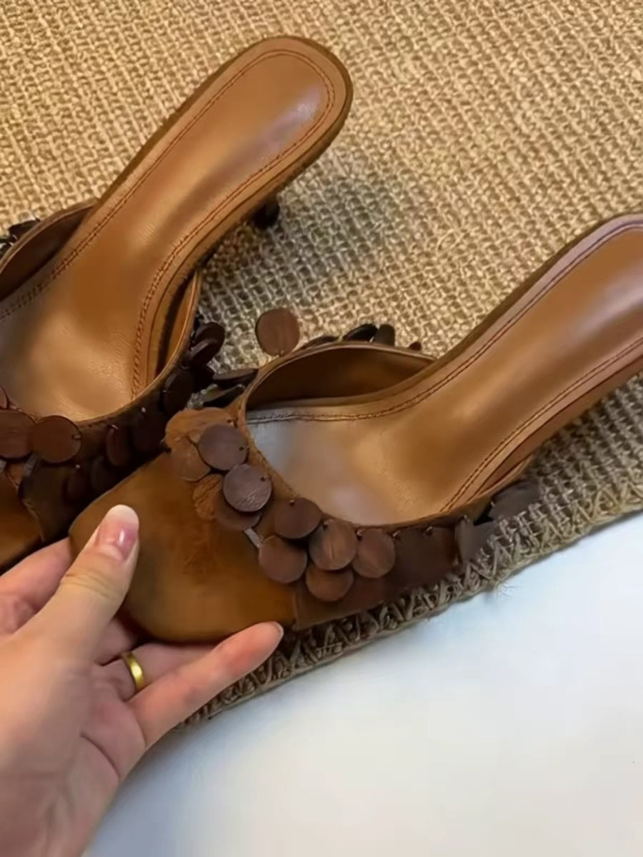 2026 New Women French Scale Texture Stiletto Mules Sandals