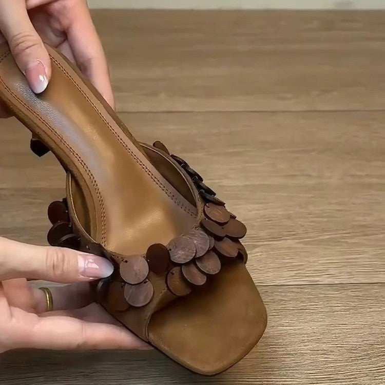 2026 New Women French Scale Texture Stiletto Mules Sandals