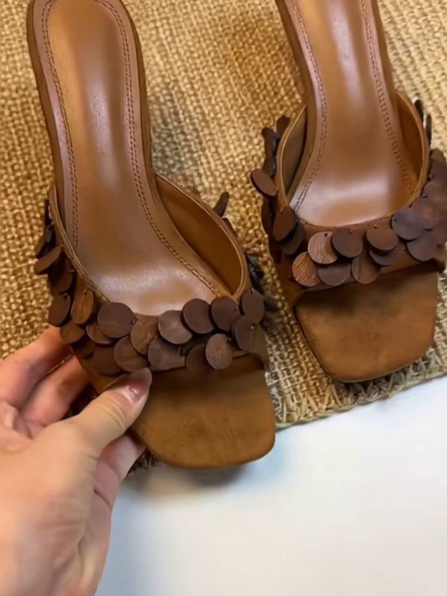 2026 New Women French Scale Texture Stiletto Mules Sandals