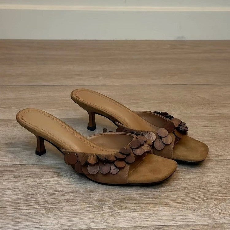 2026 New Women French Scale Texture Stiletto Mules Sandals