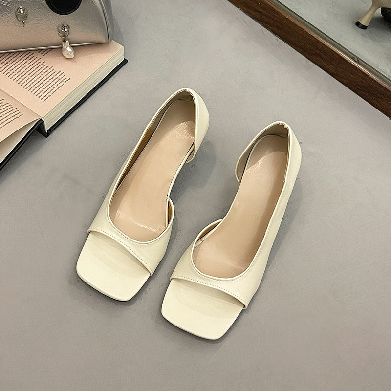 Elegant Summer Women French Style Soft Leather Heels Sandals