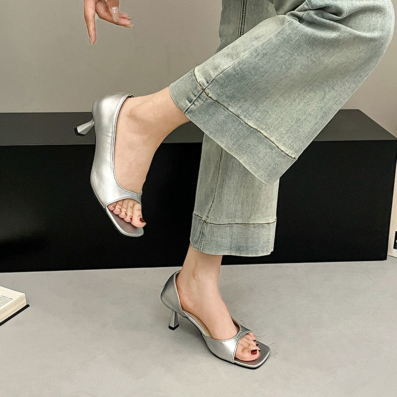 Elegant Summer Women French Style Soft Leather Heels Sandals