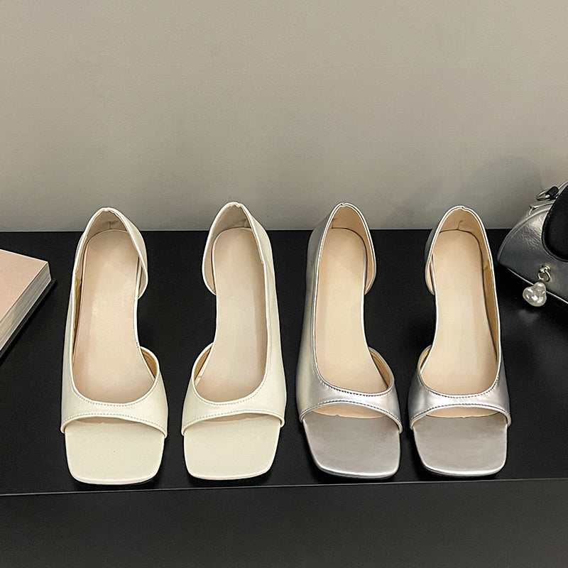 Elegant Summer Women French Style Soft Leather Heels Sandals
