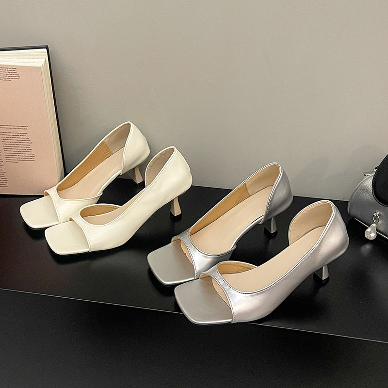 Elegant Summer Women French Style Soft Leather Heels Sandals