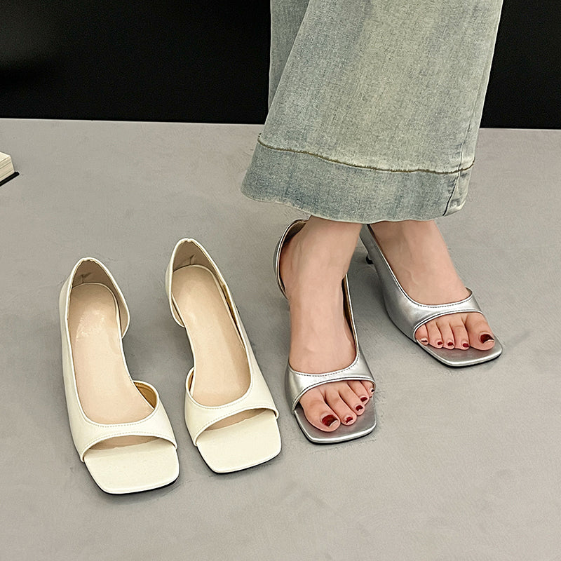 Elegant Summer Women French Style Soft Leather Heels Sandals