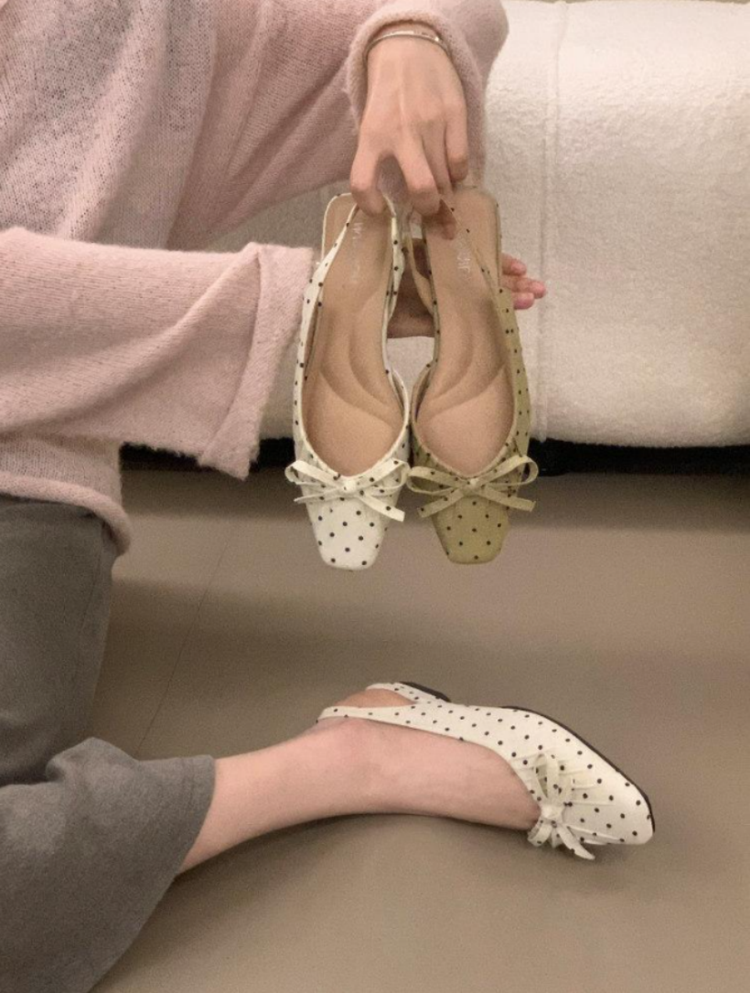 Women 2026 New French Polka Dot Mid Heel Heels