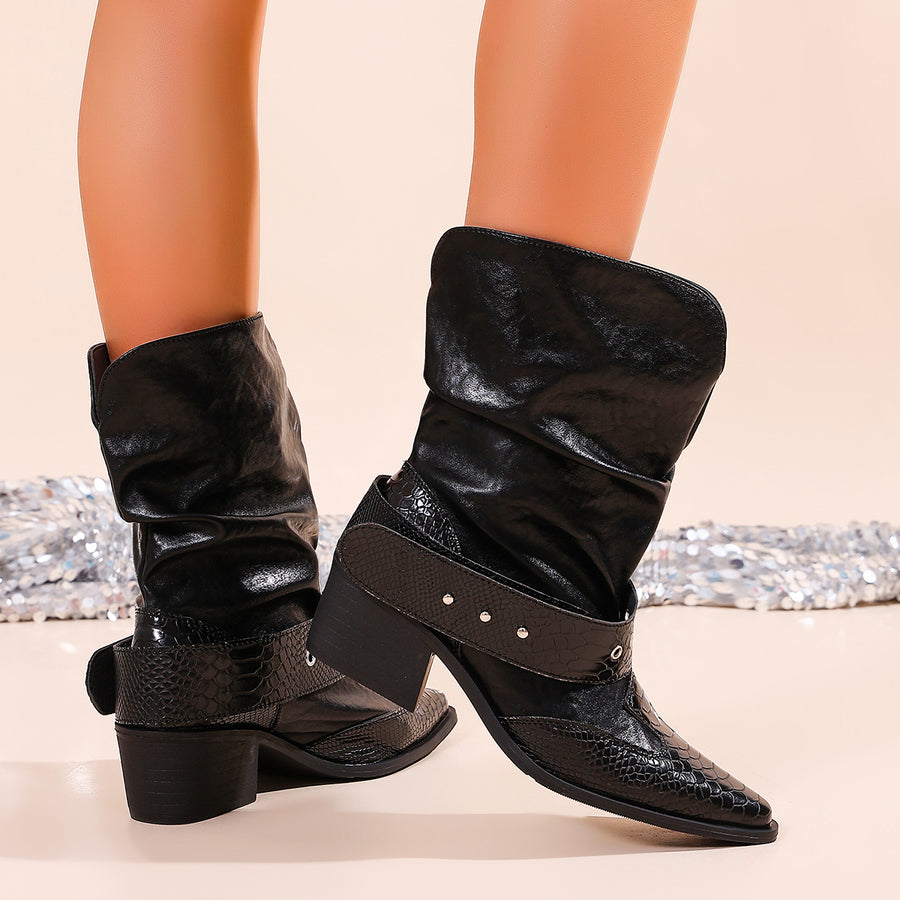 Stylish Ruched Western Cowboy Ankle Boots for Women