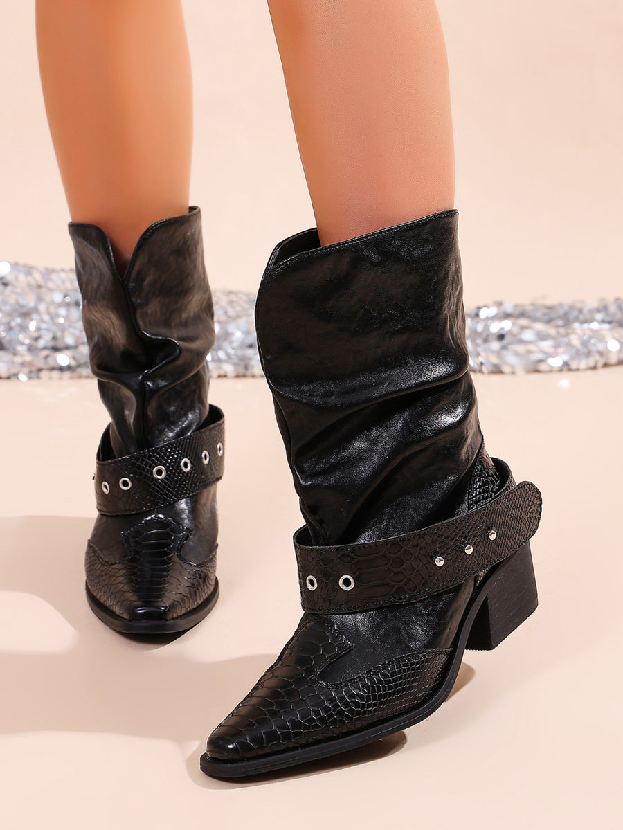 Stylish Ruched Western Cowboy Ankle Boots for Women