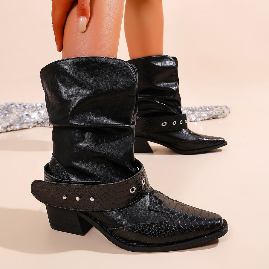 Stylish Ruched Western Cowboy Ankle Boots for Women